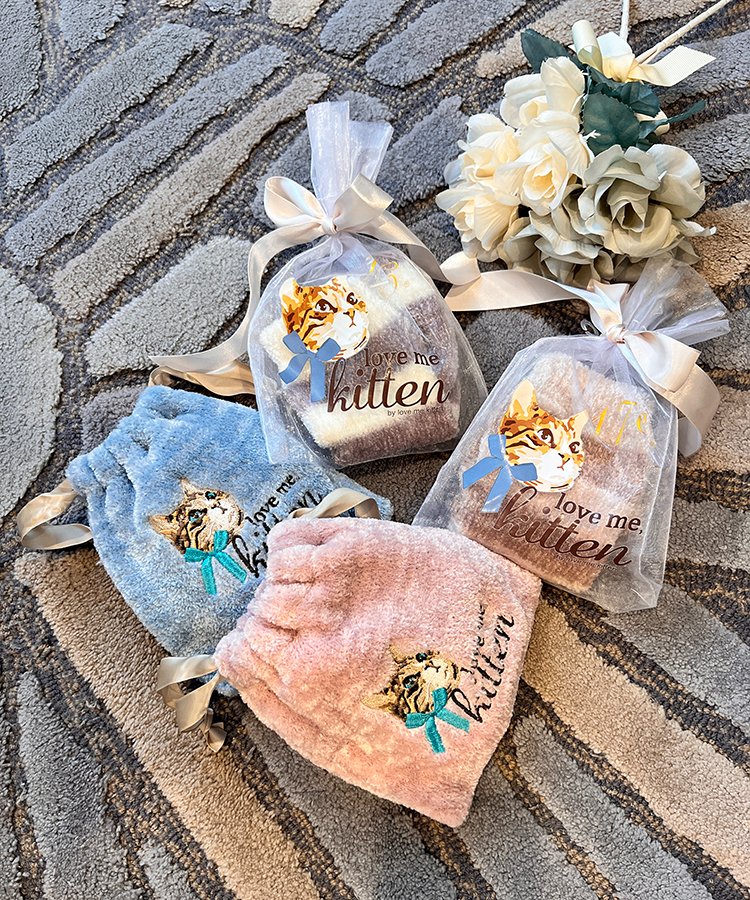 17℃ レディース ソックス LOVE ME KITTEN 刺繍ボーダーモール<巾着付き